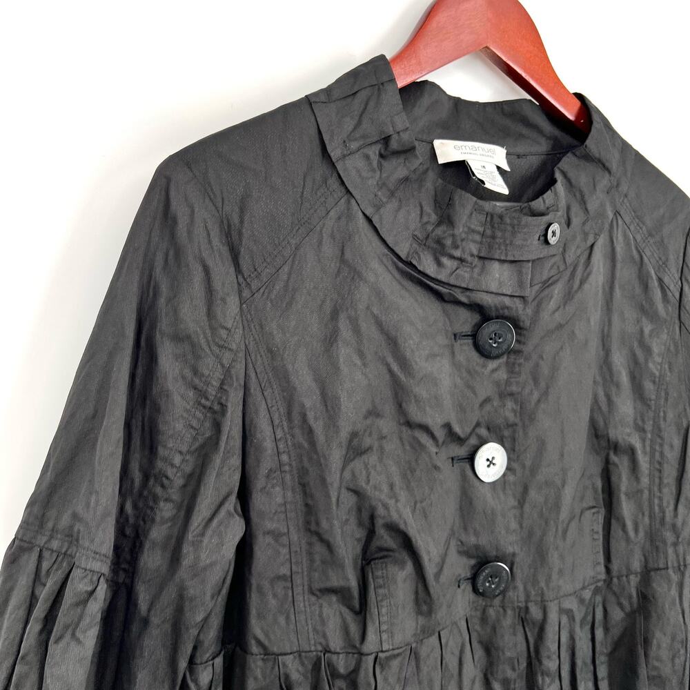 Emanuel Ungaro Womens Sz 16 Formal Black Crinkle Jacket Blouse Shirt Top Dinner - Picture 4 of 7